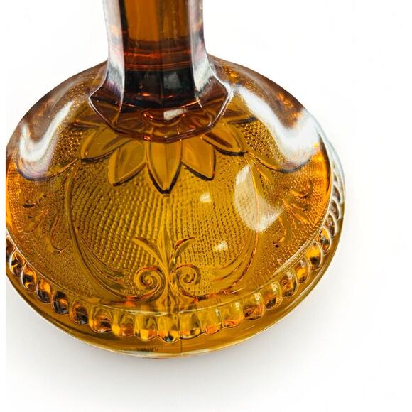 Vintage 8.5” T Tierra Amber Brown Press Cut Glass Candlestick Holder Home Decor - Picture 12 of 16